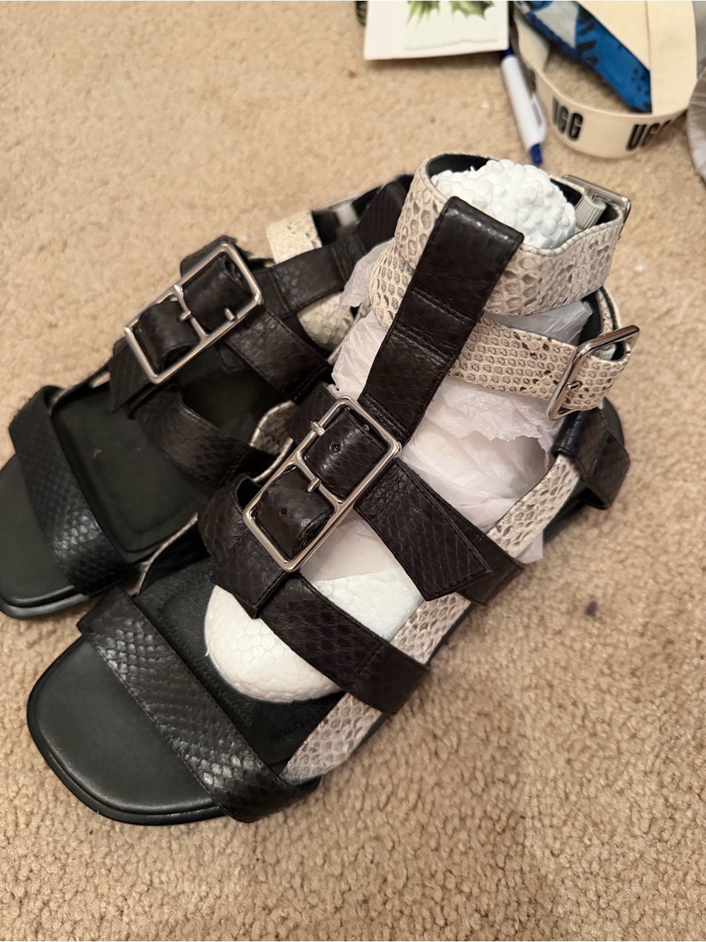 New Alexander Wang Black Animal print Leather Gladiator Sandals size 37